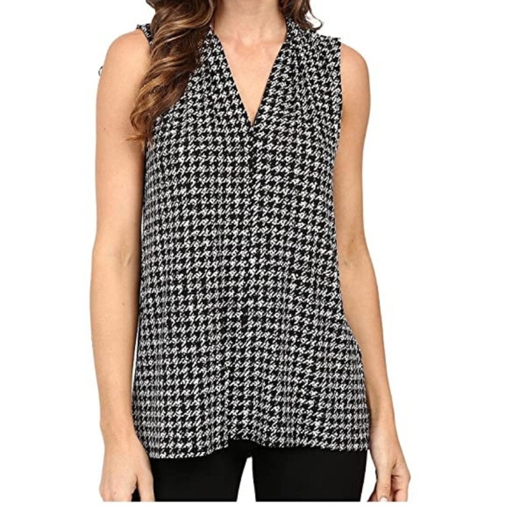 Vince Camuto Houndstooth V-Neck Sleeveless Top Sz S